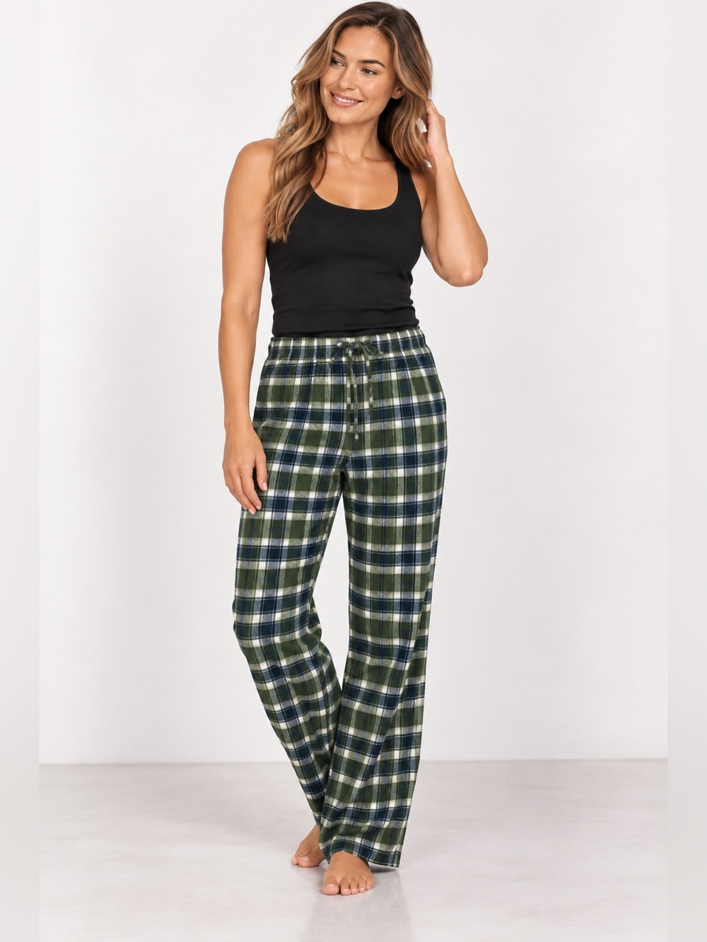 Onix Cotton Plaid Lounge Pants-Green/Navy/White Plaid